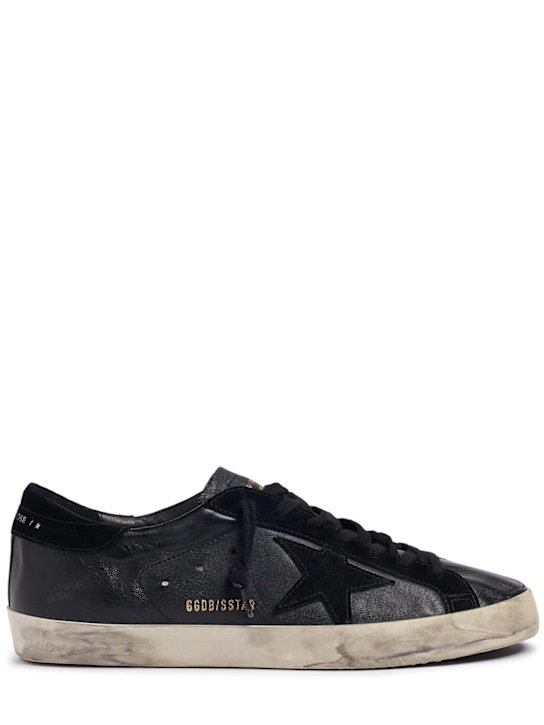 Golden Goose: Sneakers Super Star in pelle e camoscio 20mm - Nero - men_0 | Luisa Via Roma