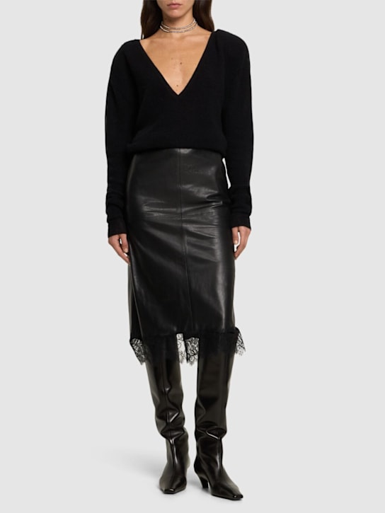 Blumarine: Leather midi skirt w/lace - women_1 | Luisa Via Roma