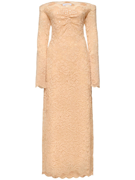 Sequined dentelle brodé long dress