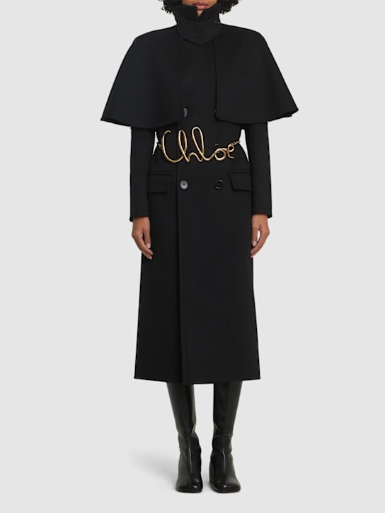 Chloé: Double breast wool long coat - Black - women_1 | Luisa Via Roma