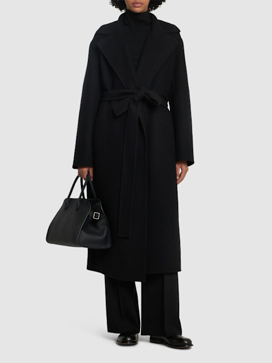 The Row: Cappotto lungo Malika in feltro di misto lana - Nero - women_1 | Luisa Via Roma