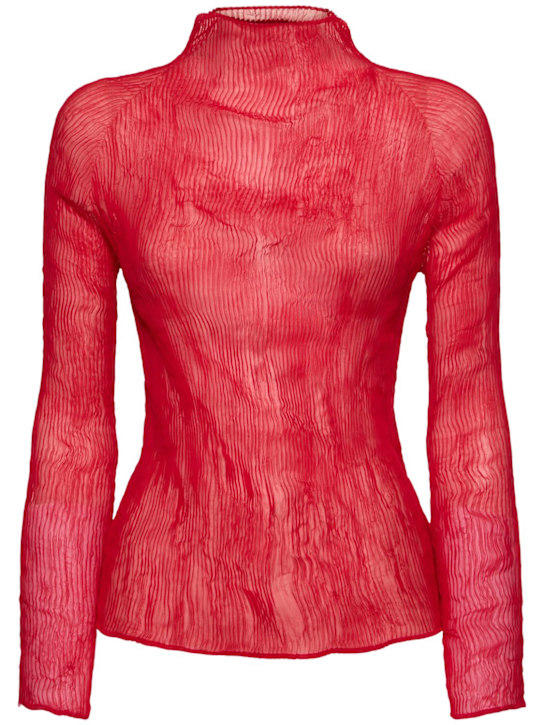 ISSEY MIYAKE: Chiffon Twist 2 pleated long sleeve top - women_0 | Luisa Via Roma