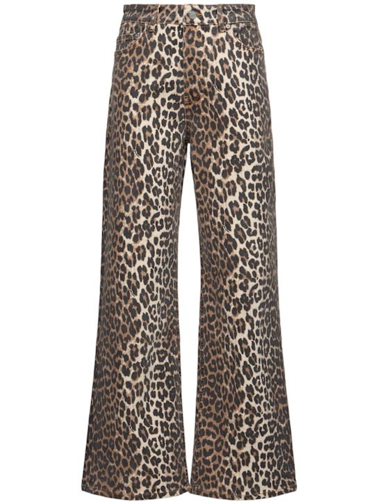 GANNI: Leopard print denim high rise jeans - women_0 | Luisa Via Roma