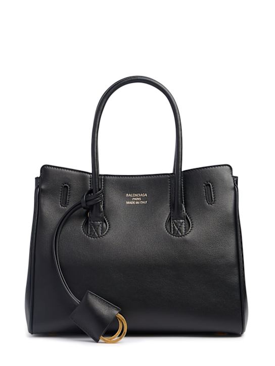 Balenciaga: Mini Hampton leather top handle bag - Black - women_0 | Luisa Via Roma