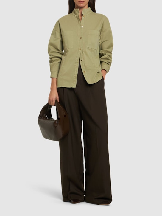 Forte_forte: Cotton blend twill mandarin collar shirt - women_1 | Luisa Via Roma