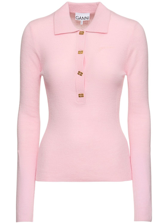 GANNI: Ribbed wool polo sweater - women_0 | Luisa Via Roma