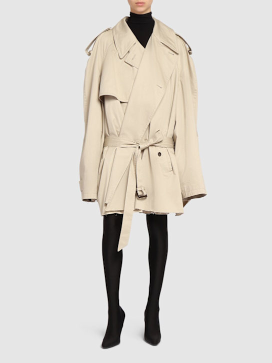 Balenciaga: Cotton twill cropped trench - Beige - women_1 | Luisa Via Roma
