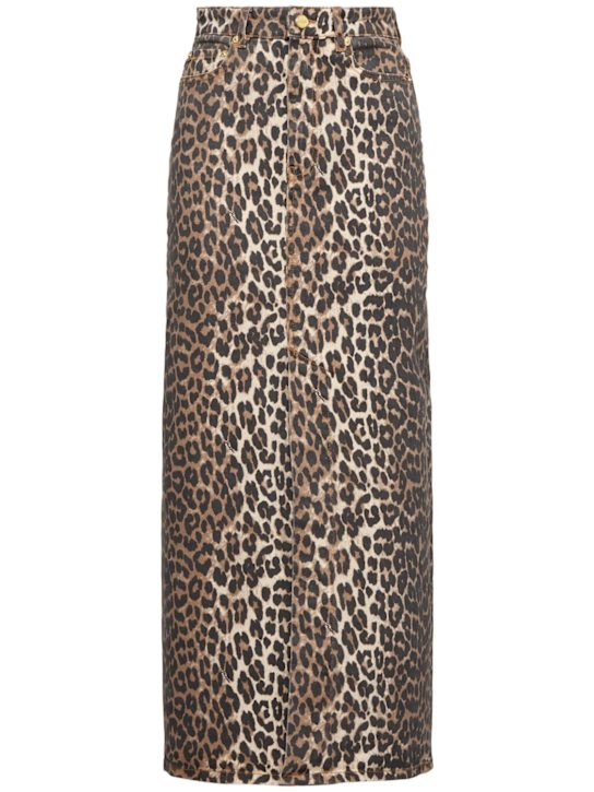 GANNI: Leopard print denim maxi skirt - women_0 | Luisa Via Roma