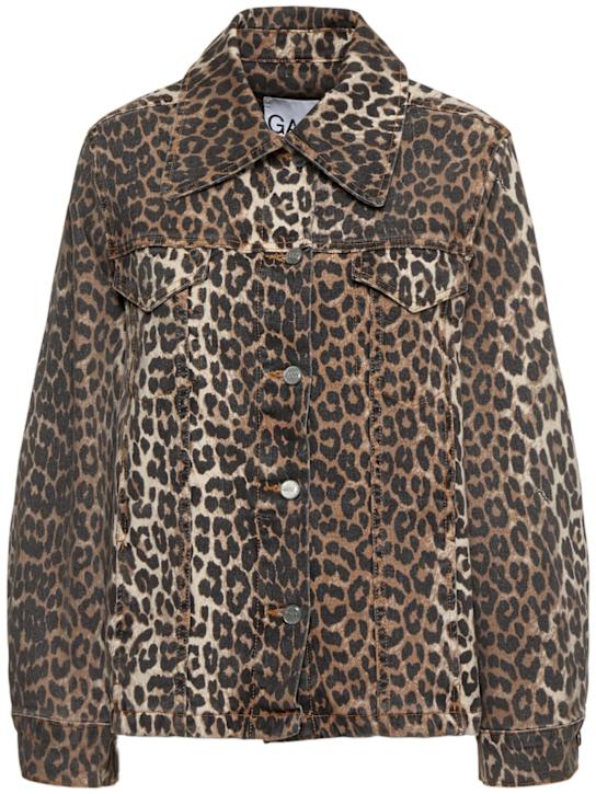 GANNI: Leopard print denim jacket - women_0 | Luisa Via Roma