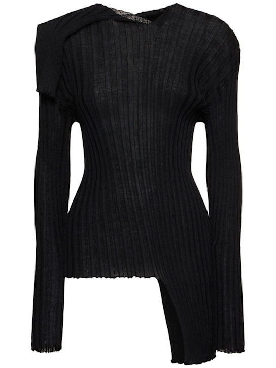ISSEY MIYAKE: Sparkling wool blend asymmetric top - women_0 | Luisa Via Roma
