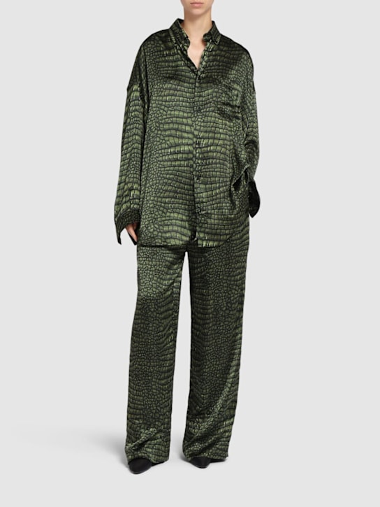 Balenciaga: 绸缎睡裤 - 绿色 - women_1 | Luisa Via Roma