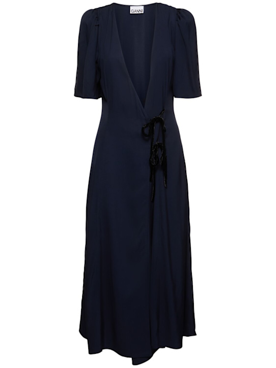 Viscose blend twill midi wrap dress - Thumbnail 1