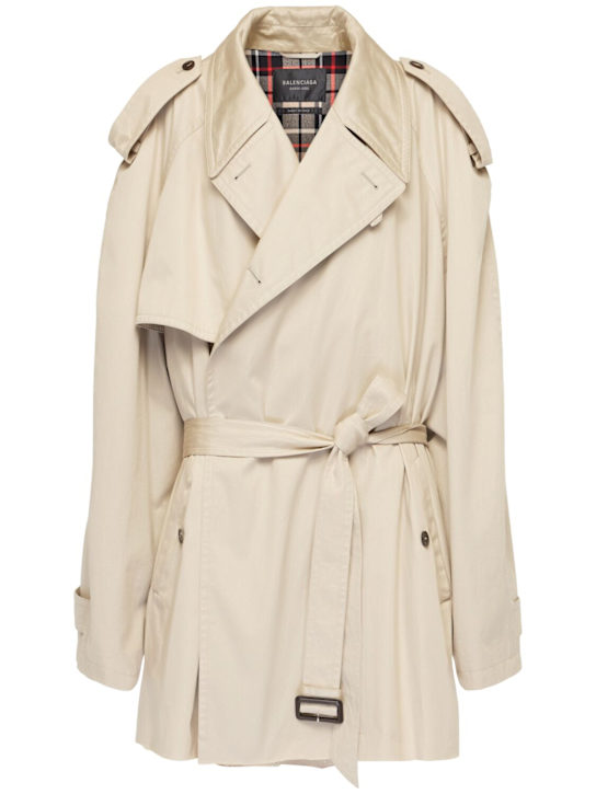 Balenciaga: Cotton twill cropped trench - Beige - women_0 | Luisa Via Roma