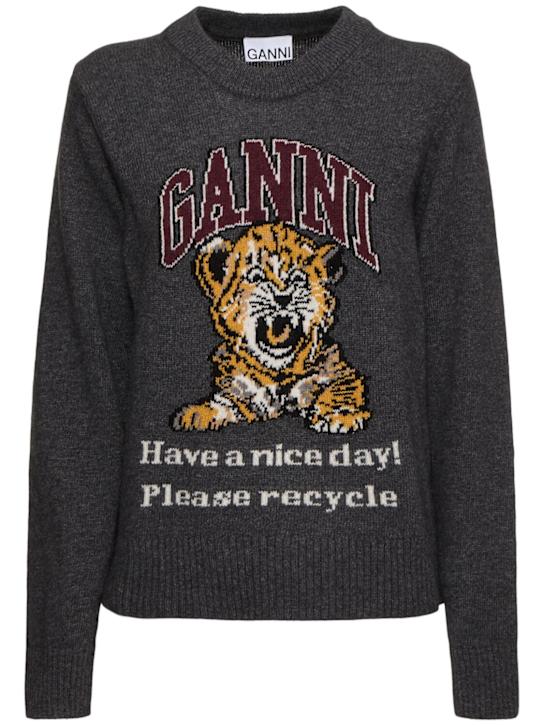 GANNI: Graphic tiger wool blend sweater - women_0 | Luisa Via Roma