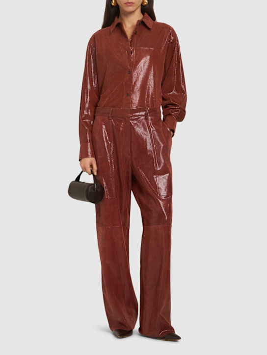 Forte_forte: Lizard print leather cargo pants - women_1 | Luisa Via Roma