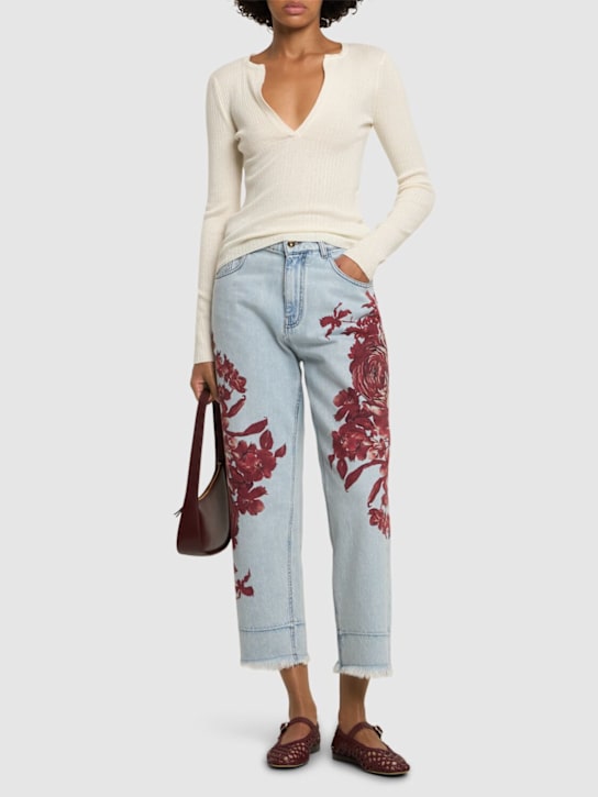 Blumarine: Jeans cropped vita alta stampati - women_1 | Luisa Via Roma