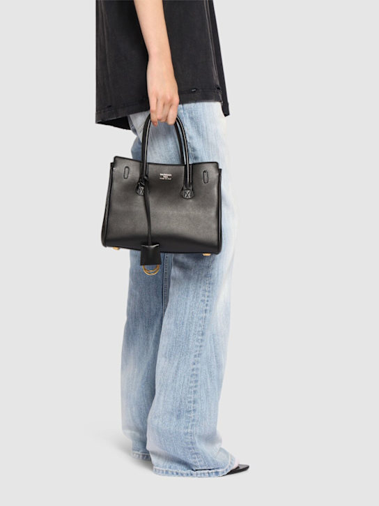 Balenciaga: Mini Hampton leather top handle bag - Black - women_1 | Luisa Via Roma