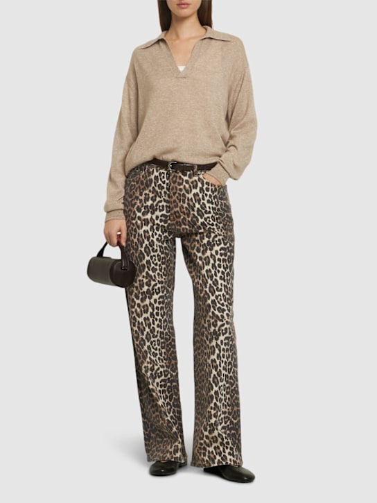 GANNI: Leopard print denim high rise jeans - women_1 | Luisa Via Roma