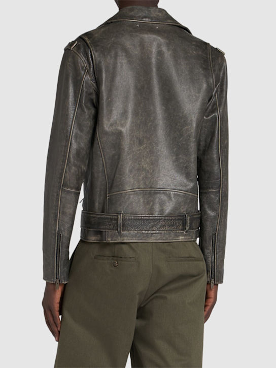 Golden Goose: Chiodo distressed bull leather jacket - Black - men_2 | Luisa Via Roma