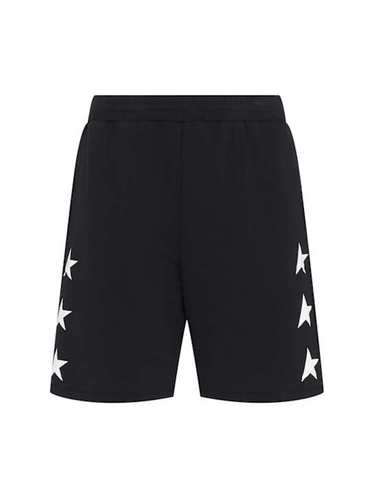 Golden Goose: Trainingsshorts aus Baumwollfleece - Schwarz/Weiß - men_0 | Luisa Via Roma
