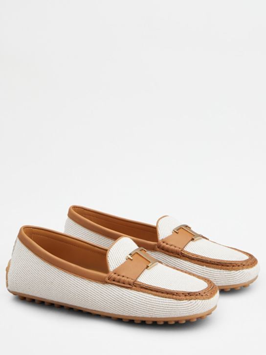 Tod's: 10mm Canvas & leather loafers - White/Tan - women_2 | Luisa Via Roma