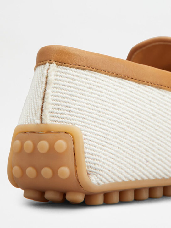 Tod's: 10mm Canvas & leather loafers - White/Tan - women_5 | Luisa Via Roma