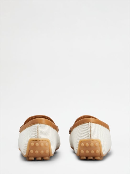 Tod's: 10mm Canvas & leather loafers - White/Tan - women_6 | Luisa Via Roma