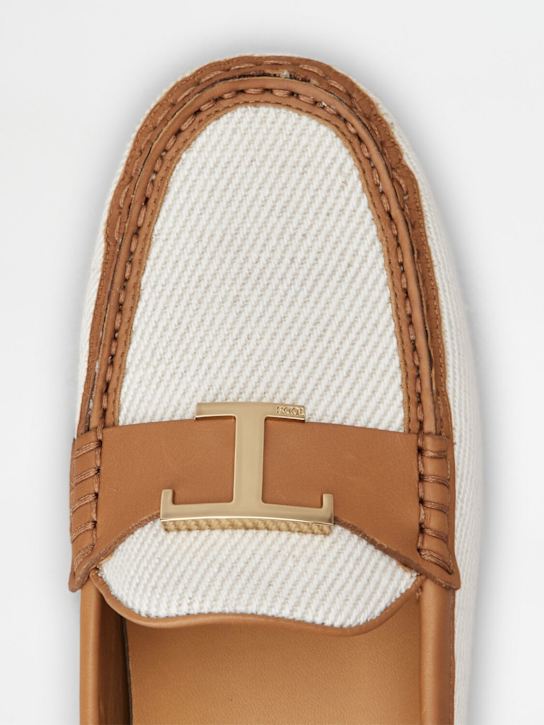 Tod's: 10mm Canvas & leather loafers - White/Tan - women_4 | Luisa Via Roma