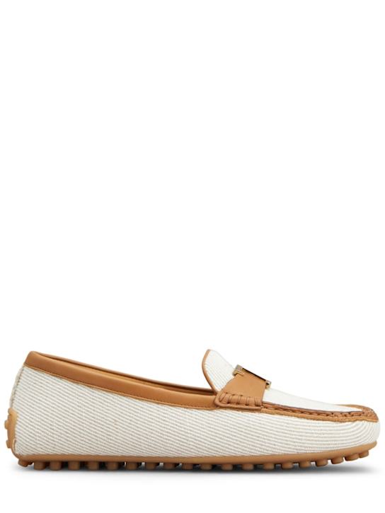 Tod's: 10mm Canvas & leather loafers - White/Tan - women_0 | Luisa Via Roma