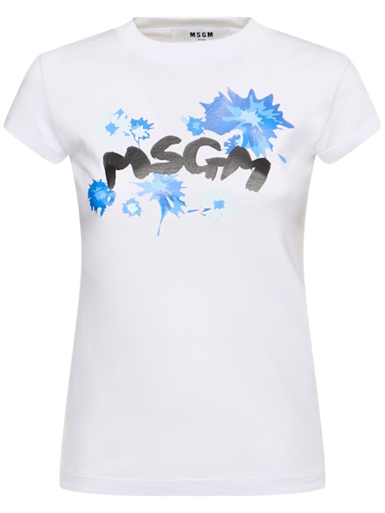 MSGM: Printed logo jersey t-shirt - women_0 | Luisa Via Roma