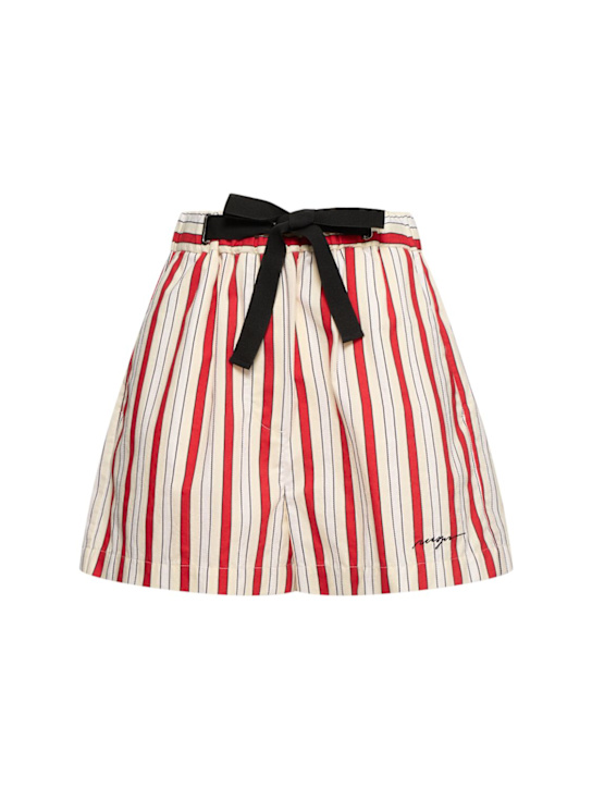 MSGM: Striped cotton blend shorts w/bow - Red/White - women_0 | Luisa Via Roma