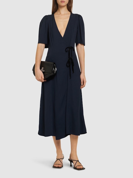 Viscose blend twill midi wrap dress - Thumbnail 2