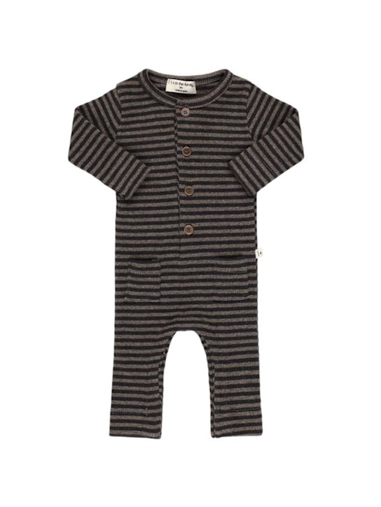 1 + IN THE FAMILY: Striped cotton blend jersey romper - Dark Grey - kids-boys_0 | Luisa Via Roma