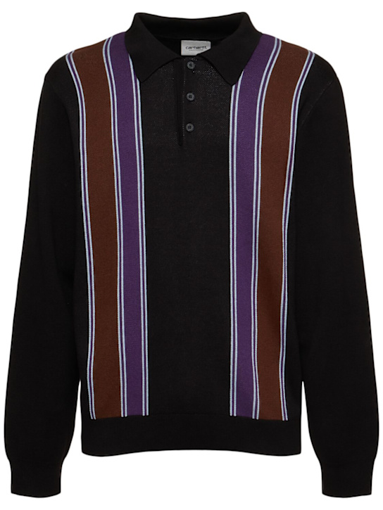 Carhartt WIP: Arlo cotton blend polo - Black/Stripe - men_0 | Luisa Via Roma