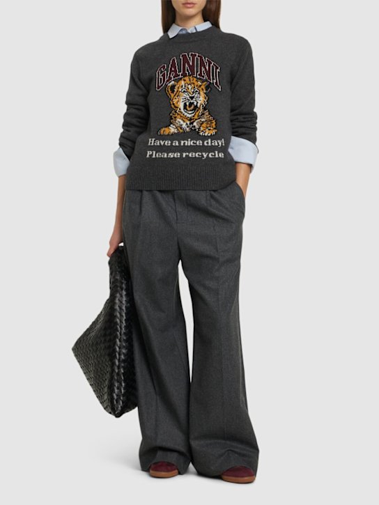 GANNI: Graphic tiger wool blend sweater - women_1 | Luisa Via Roma