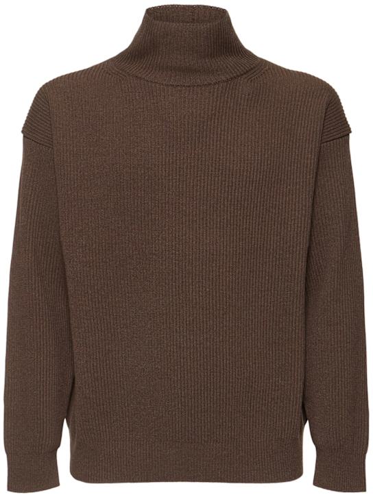 Auralee: Super fine wool rib knit sweater - Top Brown - men_0 | Luisa Via Roma