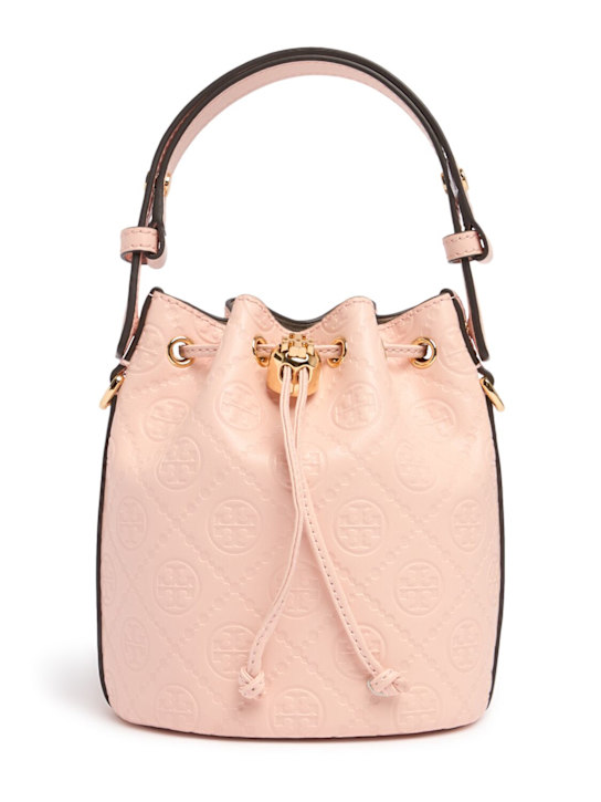 Tory Burch: Mini T Monogram leather bucket bag - women_0 | Luisa Via Roma