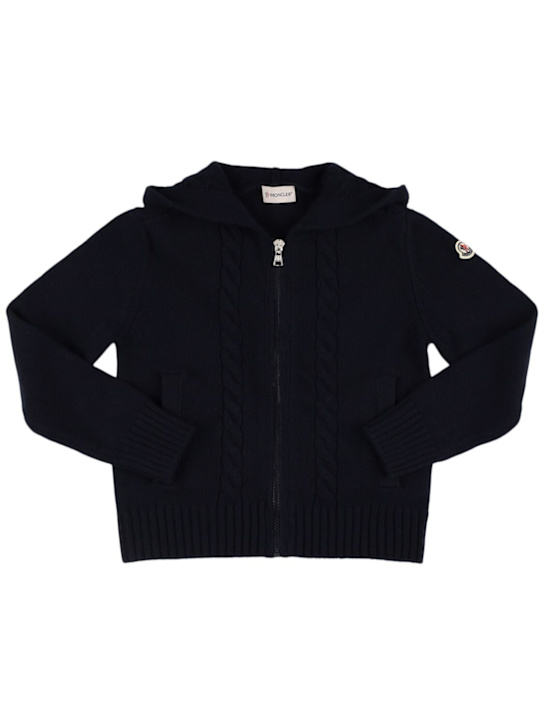 Moncler: Virgin wool knit zip-up sweatshirt - kids-boys_0 | Luisa Via Roma