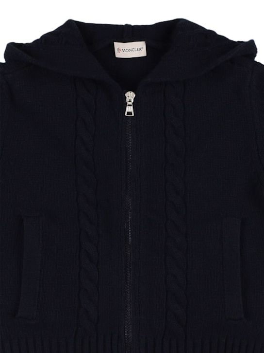 Moncler: Virgin wool knit zip-up sweatshirt - kids-boys_1 | Luisa Via Roma