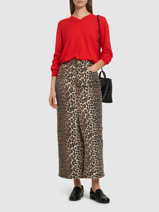 GANNI: Leopard print denim maxi skirt - women_1 | Luisa Via Roma