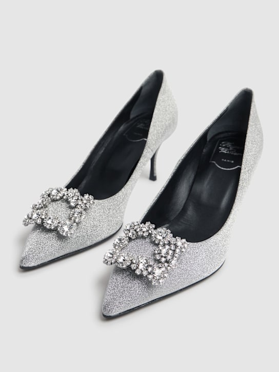 Roger Vivier: 65mm Flower Strass glittered pumps - Silver - women_3 | Luisa Via Roma