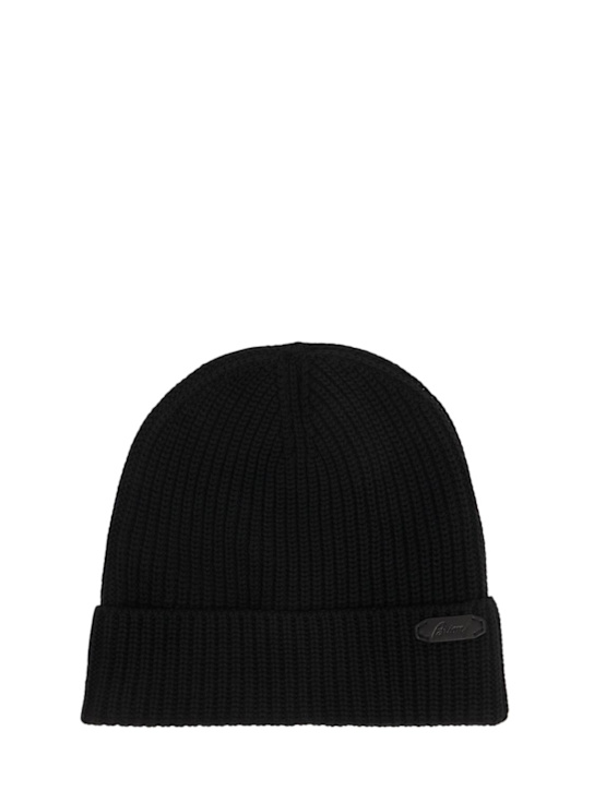 Brioni: Logo plaque wool knit hat - men_0 | Luisa Via Roma