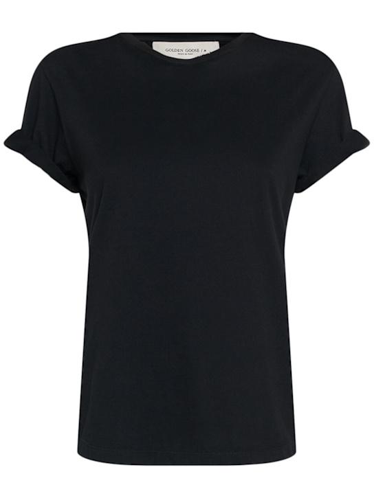 Golden Goose: Golden コットンジャージーTシャツ - ブラック - women_0 | Luisa Via Roma