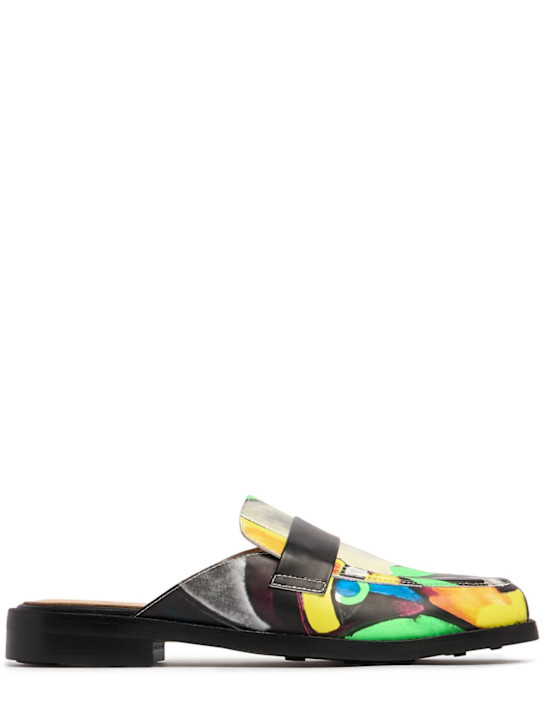 KidSuper Studios: Bauhaus Face printed leather mules - men_0 | Luisa Via Roma