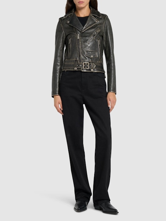 Golden Goose: Golden Chiodo bull leather jacket - Black - women_1 | Luisa Via Roma