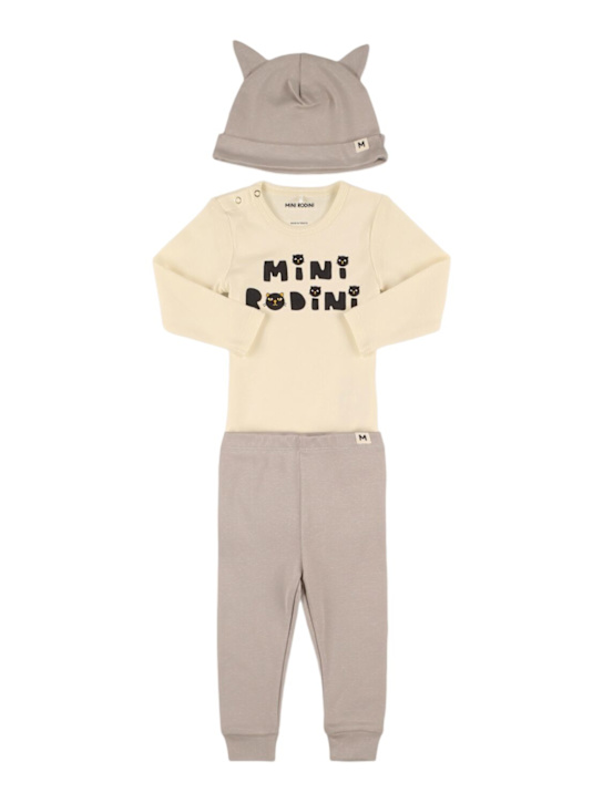 Mini Rodini: Organic cotton bodysuit, pants & hat - White - kids-boys_0 | Luisa Via Roma