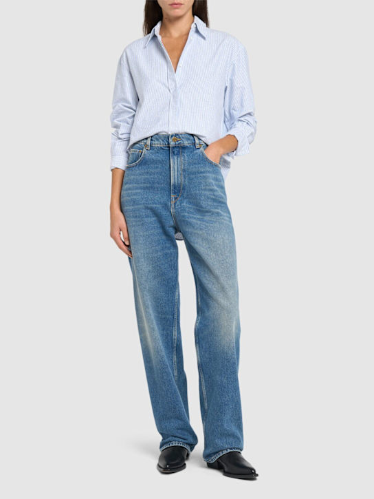 Golden Goose: Camicia Golden in cotone oxford - Blu - women_1 | Luisa Via Roma