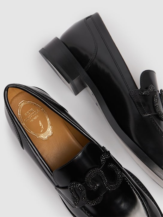 René Caovilla: 10mm Morgana leather loafers - Black - women_4 | Luisa Via Roma