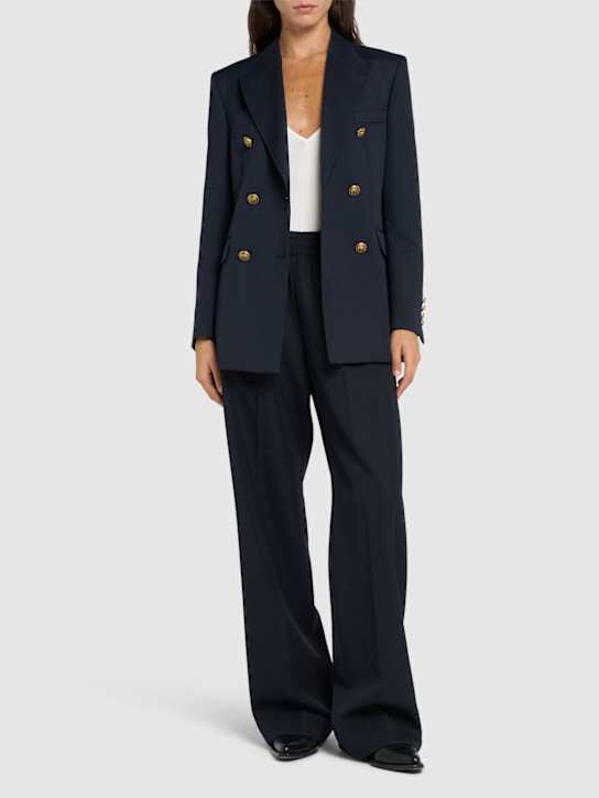 Golden Goose: Blazer doppiopetto Golden in misto lana - Blu Scuro - women_1 | Luisa Via Roma