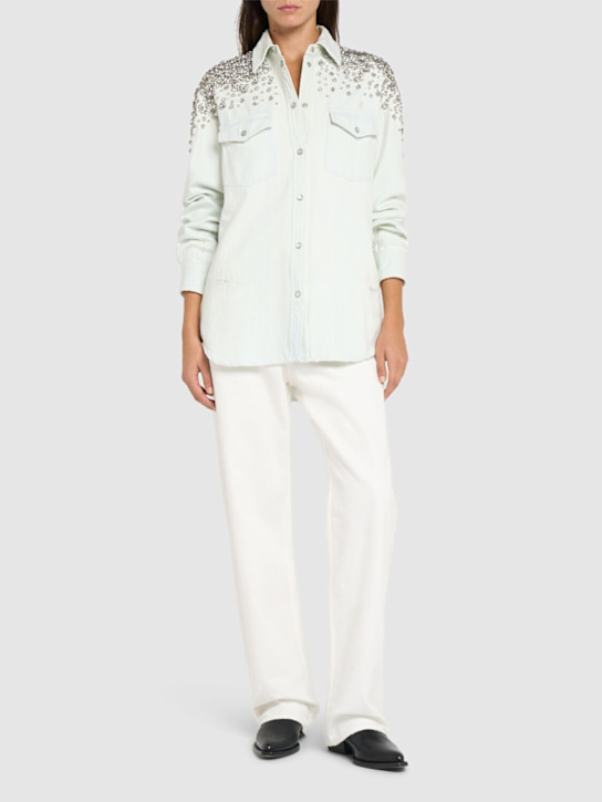 Golden Goose: Camicia Golden in denim - Blu - women_1 | Luisa Via Roma
